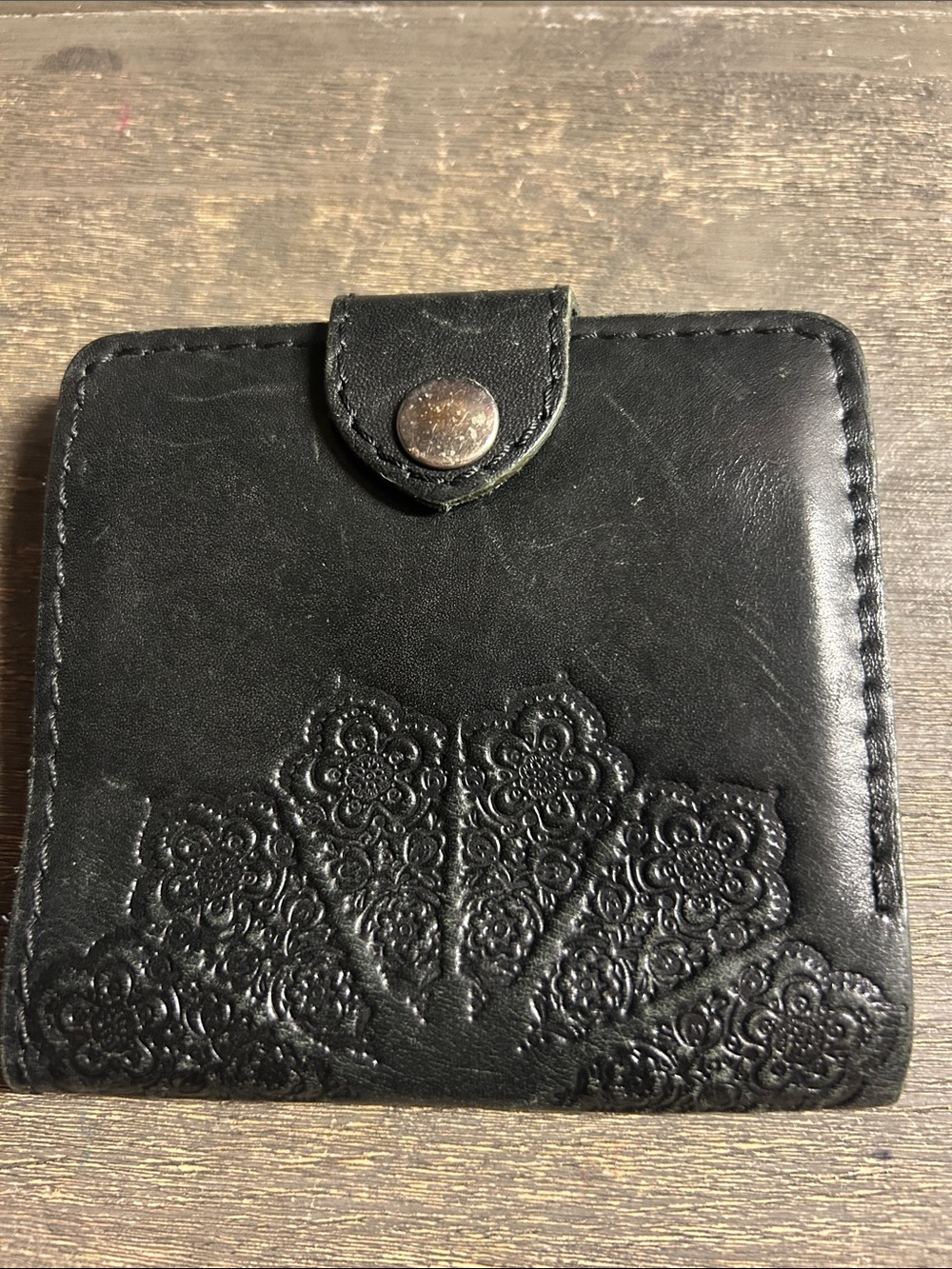 Black Embossed Leather Snap Wallet - Turtle Brand